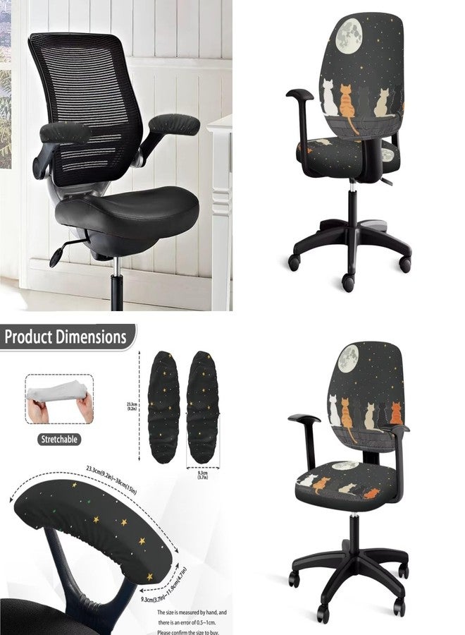 Wanzuoeng Computer Chair Cover Set, Cat Moon Star Print Computer Chair Seat Covers with Armrest Covers, Anti-Dust Office Chair Seat Cover Office Chair Back Cover and Office Chair Armrest Covers - Image 2